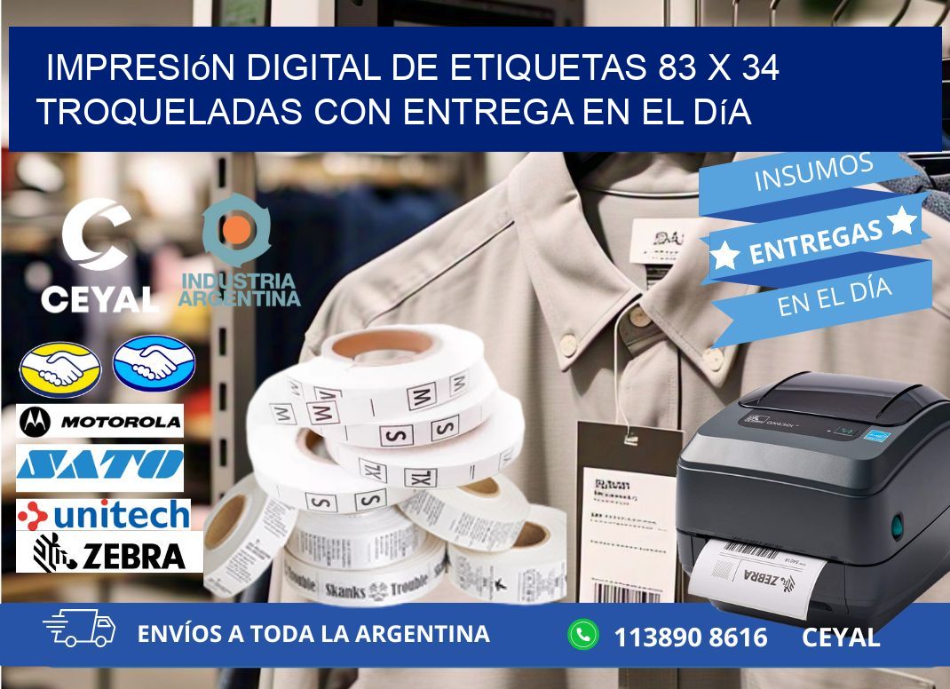 Impresión digital de etiquetas 83 x 34 troqueladas con entrega en el día