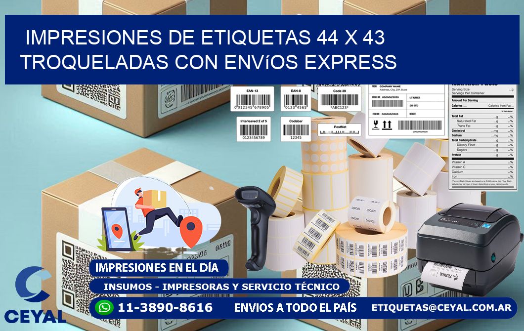 Impresiones de etiquetas 44 x 43 troqueladas con envíos express