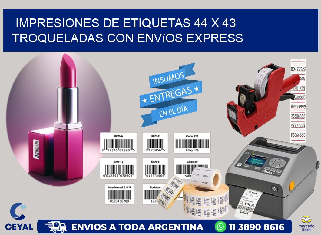 Impresiones de etiquetas 44 x 43 troqueladas con envíos express