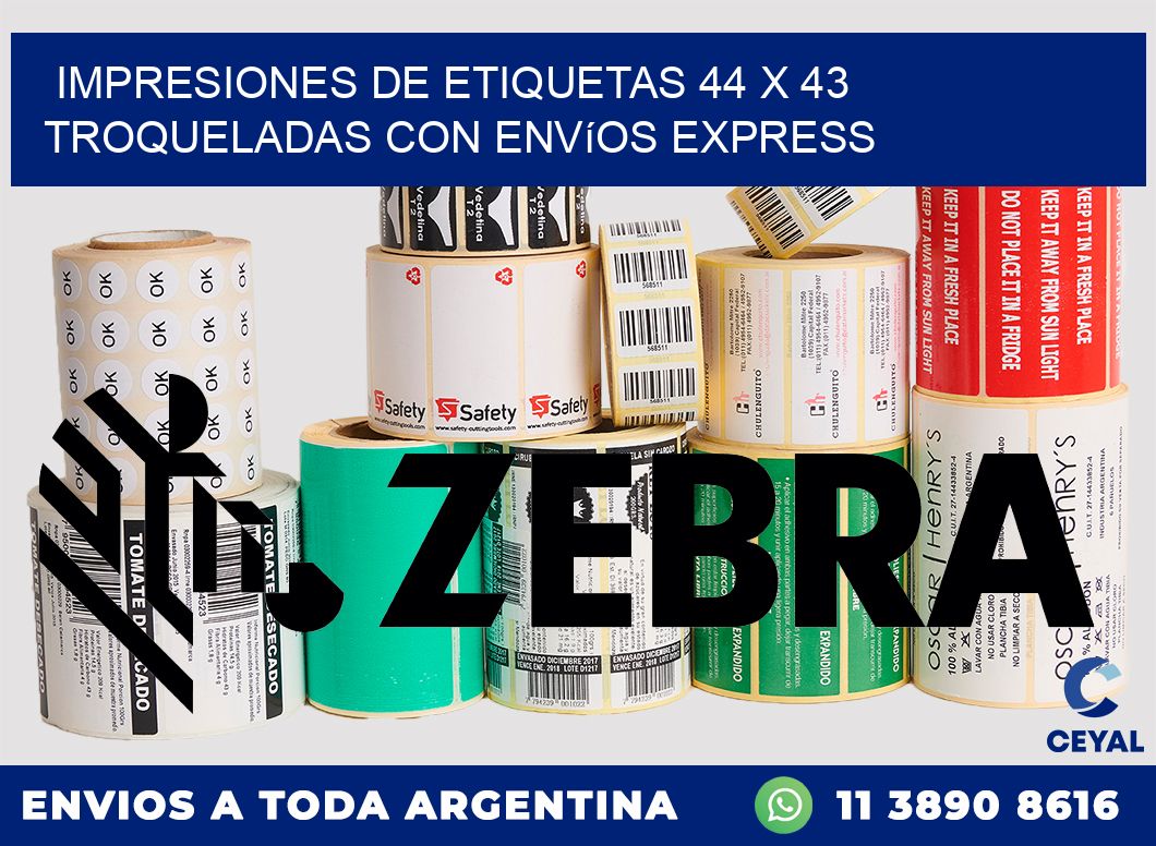 Impresiones de etiquetas 44 x 43 troqueladas con envíos express