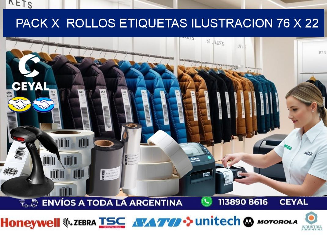 Pack X  Rollos Etiquetas Ilustracion 76 x 22