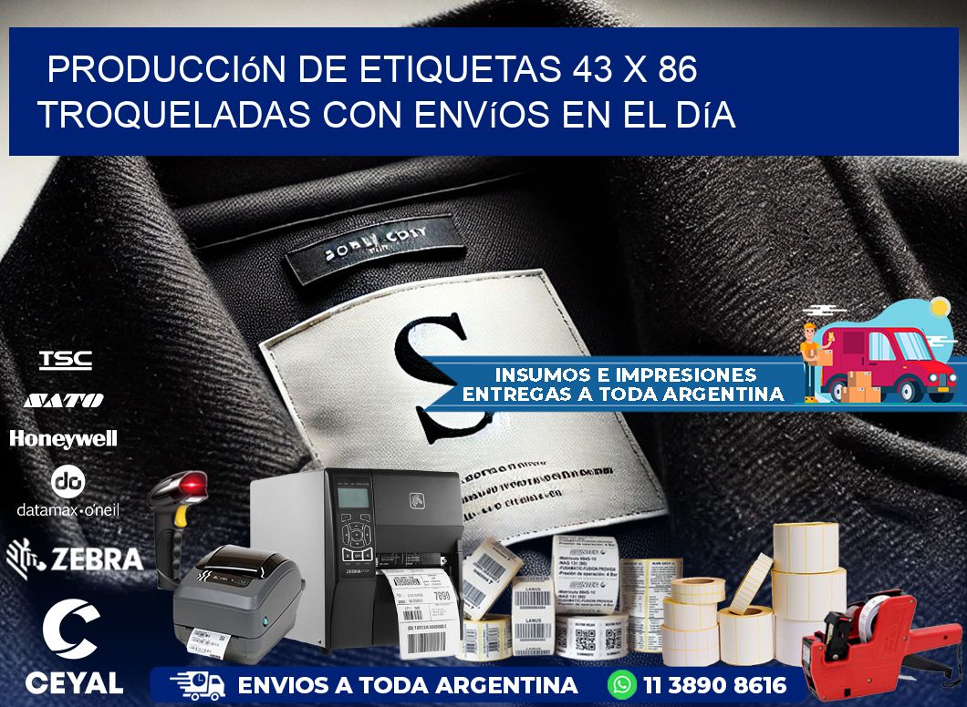 Producción de etiquetas 43 x 86 troqueladas con envíos en el día