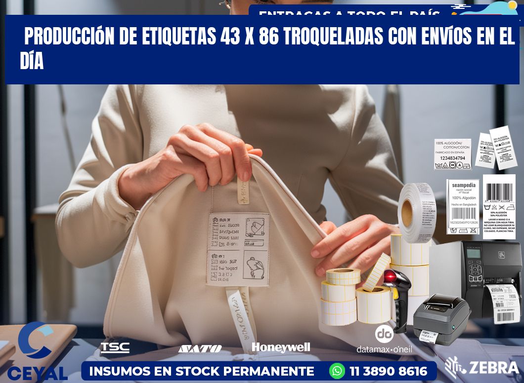 Producción de etiquetas 43 x 86 troqueladas con envíos en el día