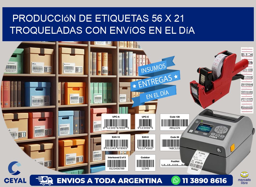 Producción de etiquetas 56 x 21 troqueladas con envíos en el día