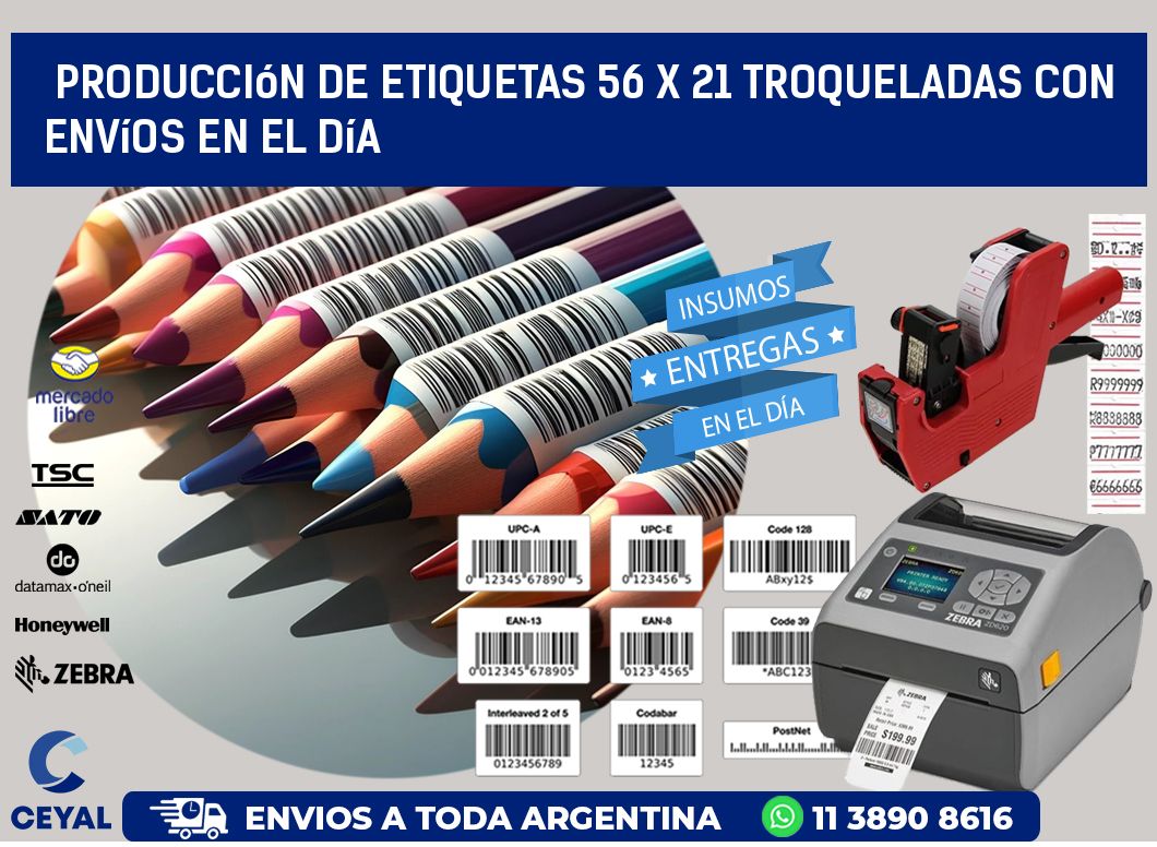 Producción de etiquetas 56 x 21 troqueladas con envíos en el día