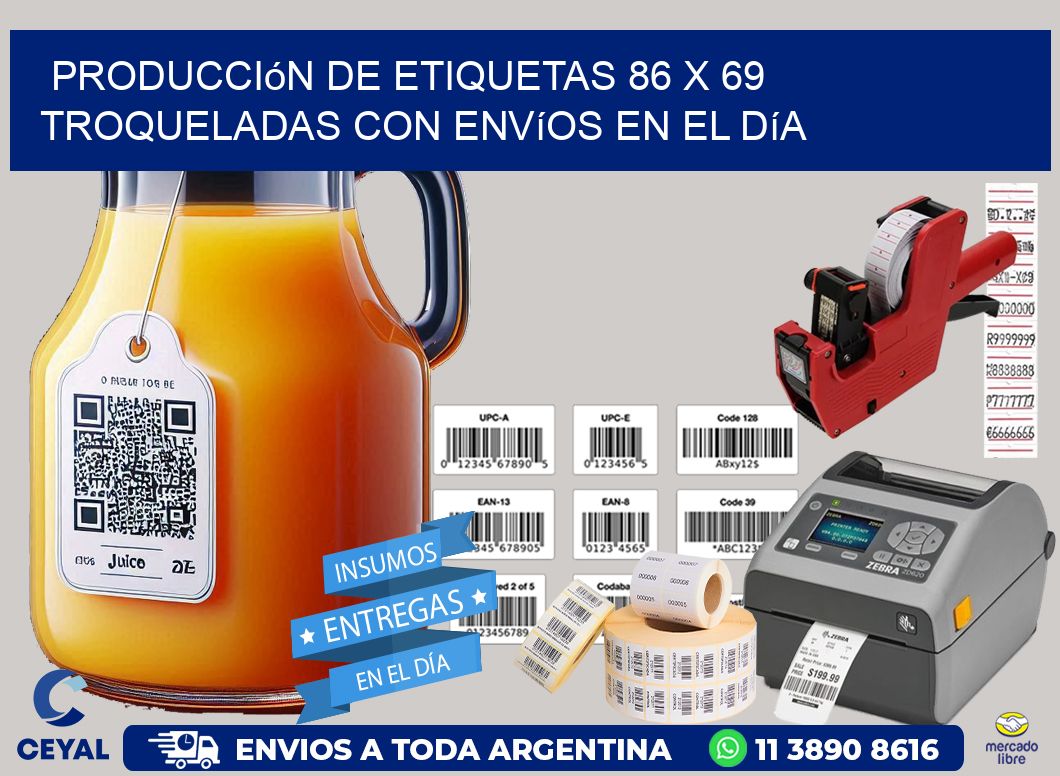 Producción de etiquetas 86 x 69 troqueladas con envíos en el día