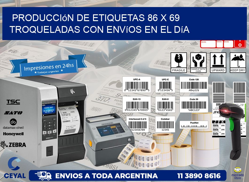 Producción de etiquetas 86 x 69 troqueladas con envíos en el día