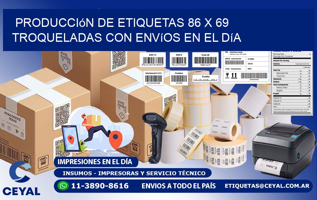 Producción de etiquetas 86 x 69 troqueladas con envíos en el día