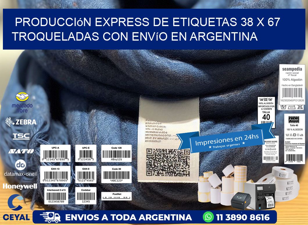 Producción express de etiquetas 38 x 67 troqueladas con envío en Argentina
