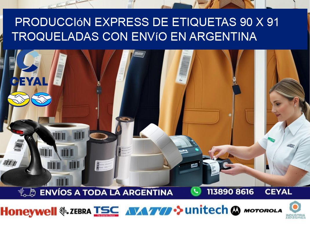 Producción express de etiquetas 90 x 91 troqueladas con envío en Argentina