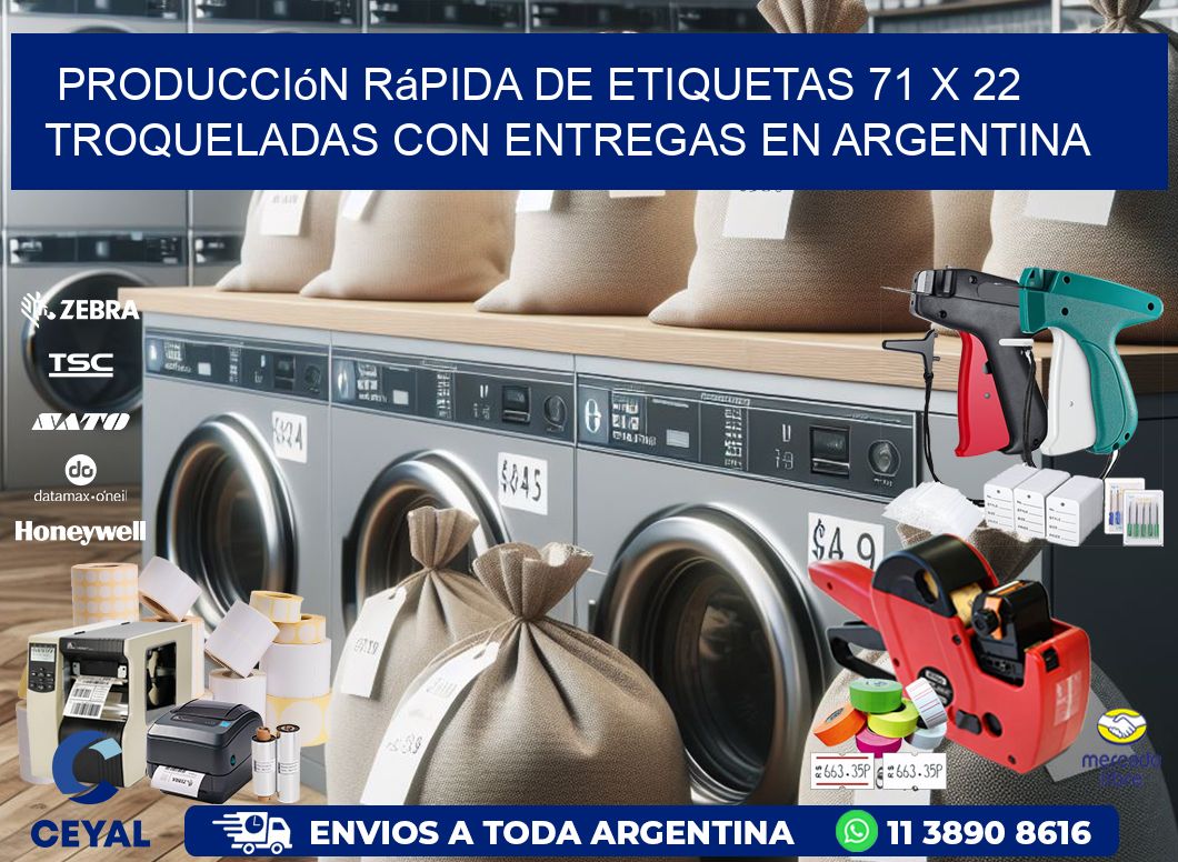 Producción rápida de etiquetas 71 x 22 troqueladas con entregas en Argentina