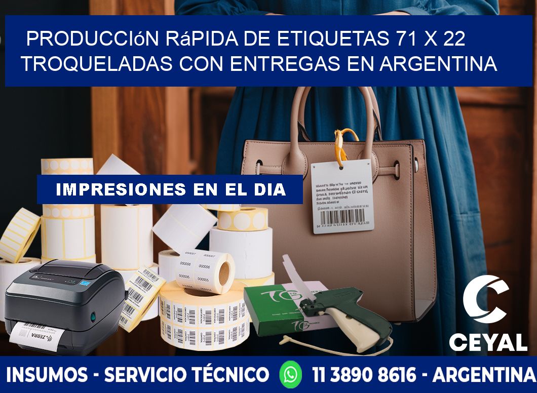 Producción rápida de etiquetas 71 x 22 troqueladas con entregas en Argentina