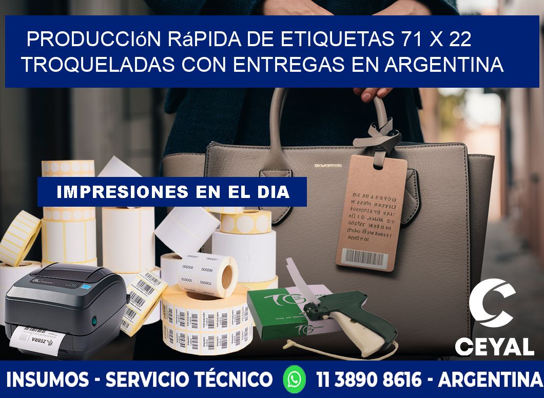 Producción rápida de etiquetas 71 x 22 troqueladas con entregas en Argentina