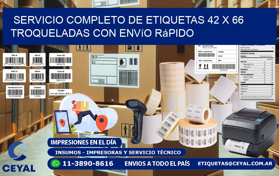 Servicio completo de etiquetas 42 x 66 troqueladas con envío rápido