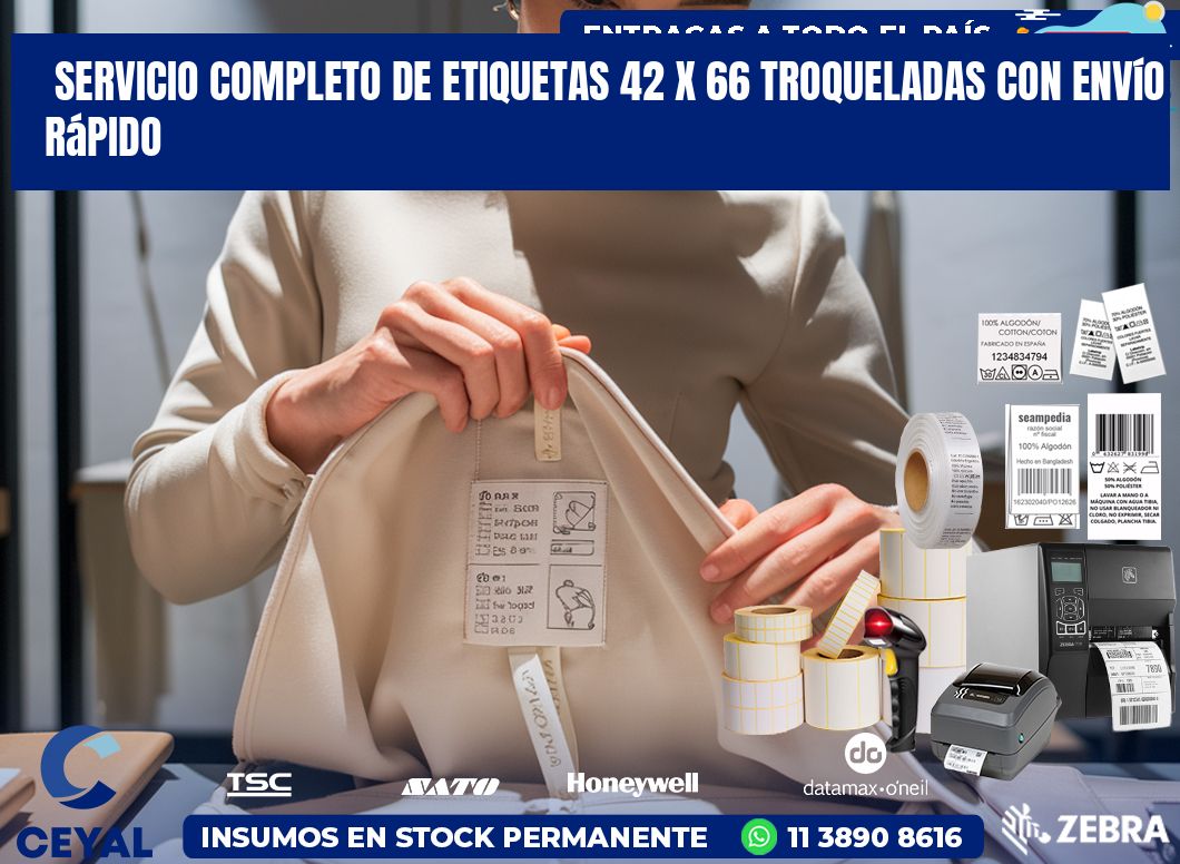Servicio completo de etiquetas 42 x 66 troqueladas con envío rápido