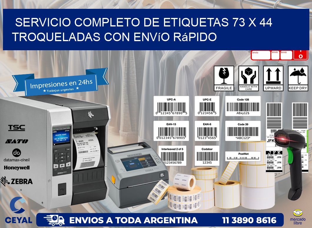 Servicio completo de etiquetas 73 x 44 troqueladas con envío rápido