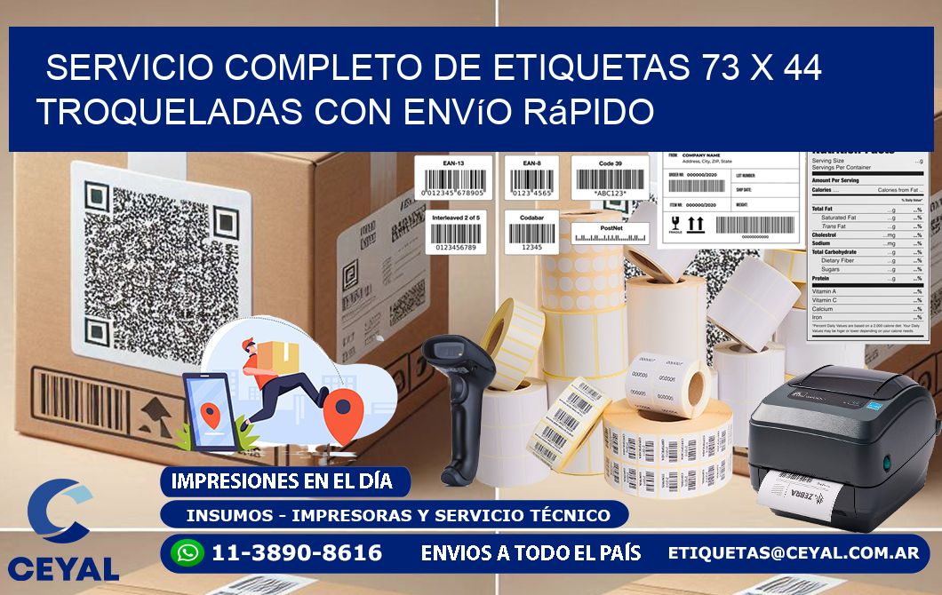Servicio completo de etiquetas 73 x 44 troqueladas con envío rápido
