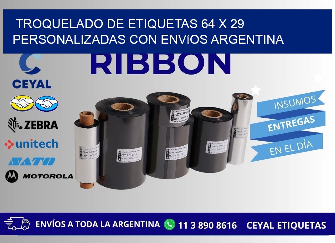 Troquelado de etiquetas 64 x 29 personalizadas con envíos Argentina