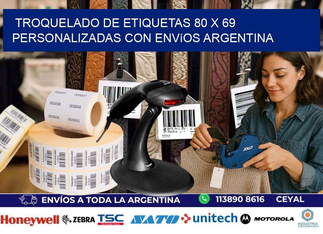 Troquelado de etiquetas 80 x 69 personalizadas con envíos Argentina