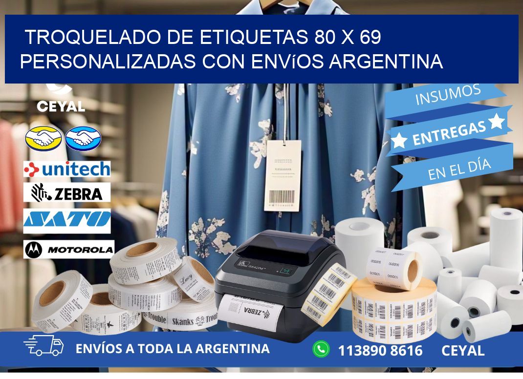 Troquelado de etiquetas 80 x 69 personalizadas con envíos Argentina