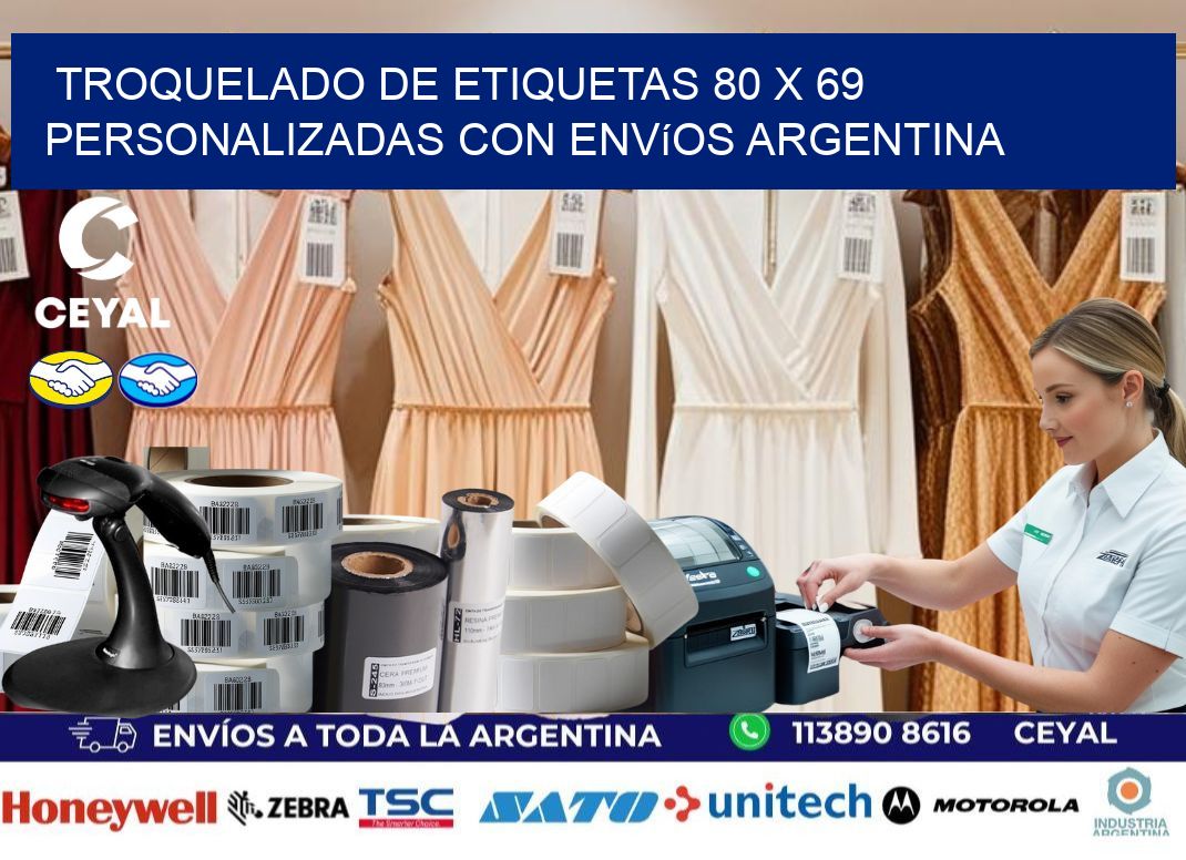 Troquelado de etiquetas 80 x 69 personalizadas con envíos Argentina