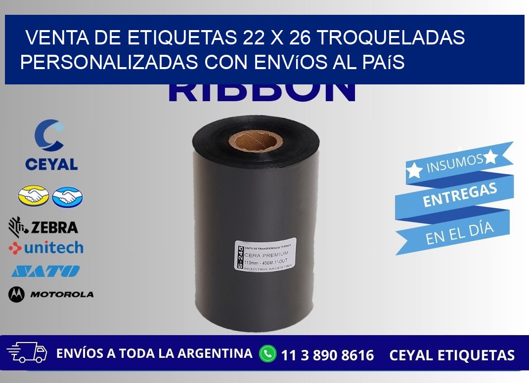Venta de etiquetas 22 x 26 troqueladas personalizadas con envíos al país