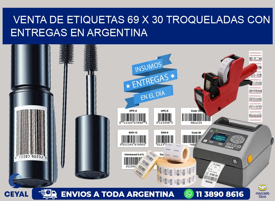 Venta de etiquetas 69 x 30 troqueladas con entregas en Argentina