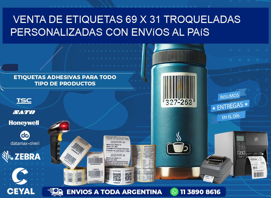 Venta de etiquetas 69 x 31 troqueladas personalizadas con envíos al país