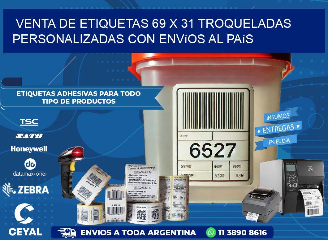Venta de etiquetas 69 x 31 troqueladas personalizadas con envíos al país