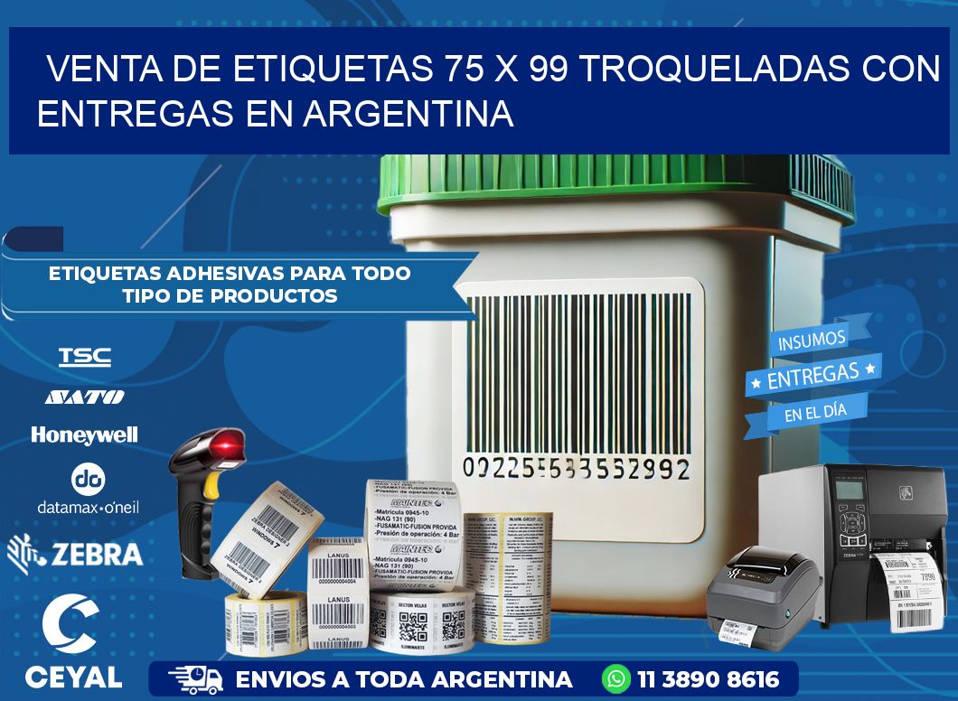 Venta de etiquetas 75 x 99 troqueladas con entregas en Argentina