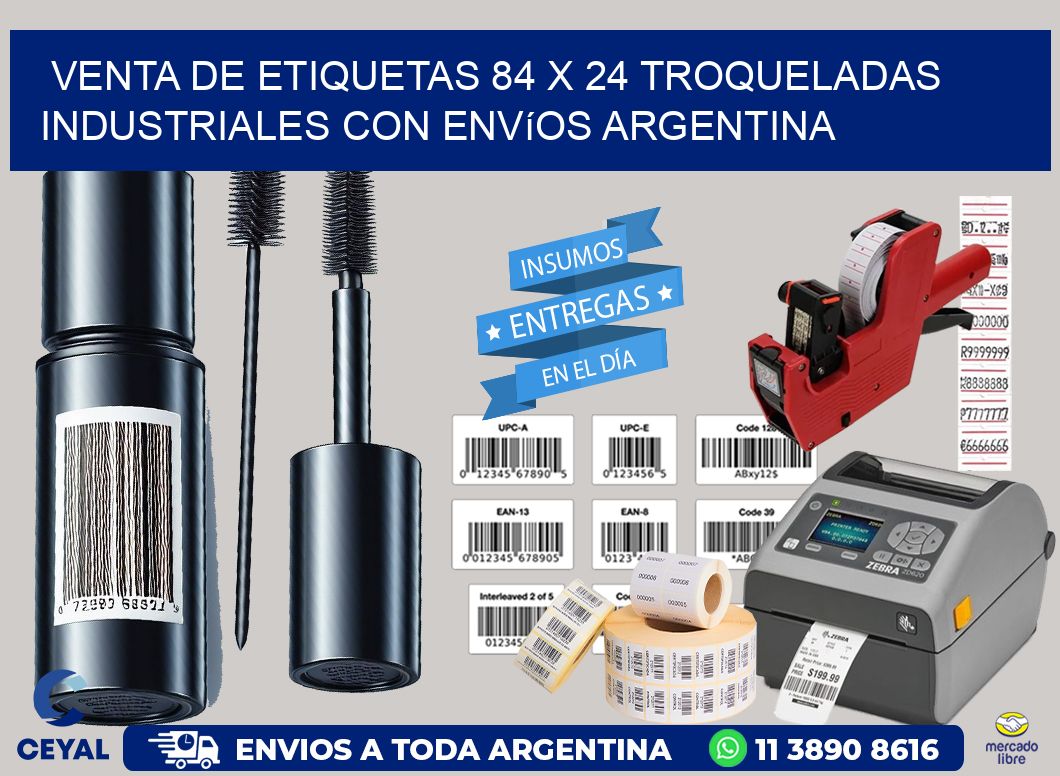 Venta de etiquetas 84 x 24 troqueladas industriales con envíos Argentina