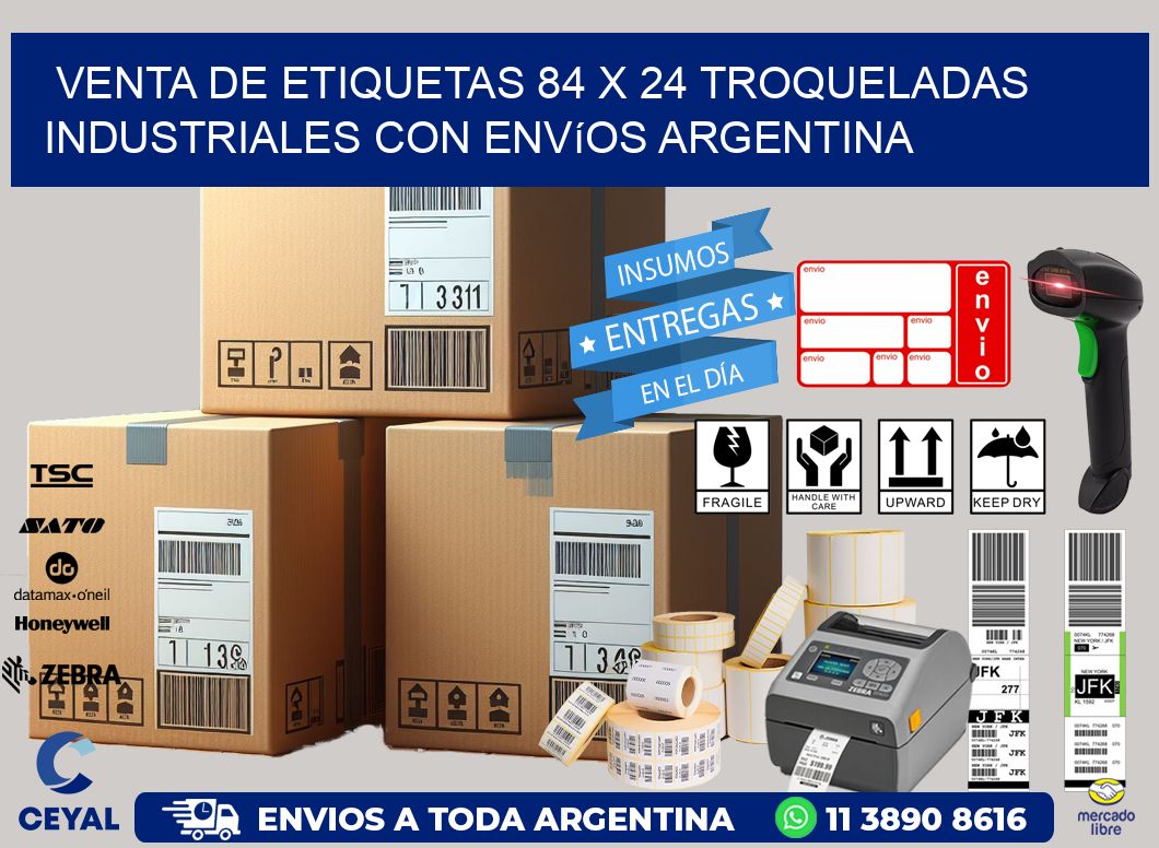 Venta de etiquetas 84 x 24 troqueladas industriales con envíos Argentina
