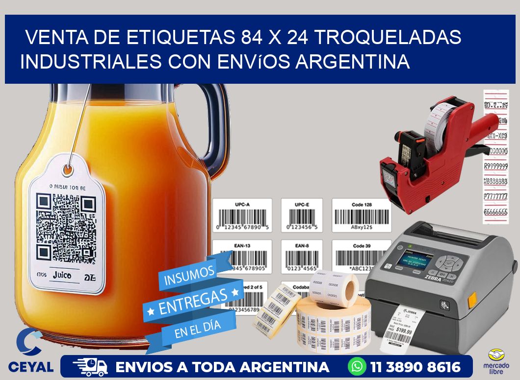 Venta de etiquetas 84 x 24 troqueladas industriales con envíos Argentina