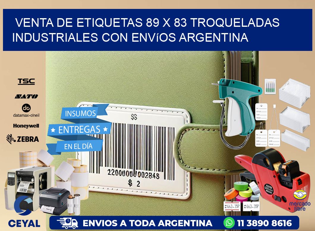 Venta de etiquetas 89 x 83 troqueladas industriales con envíos Argentina