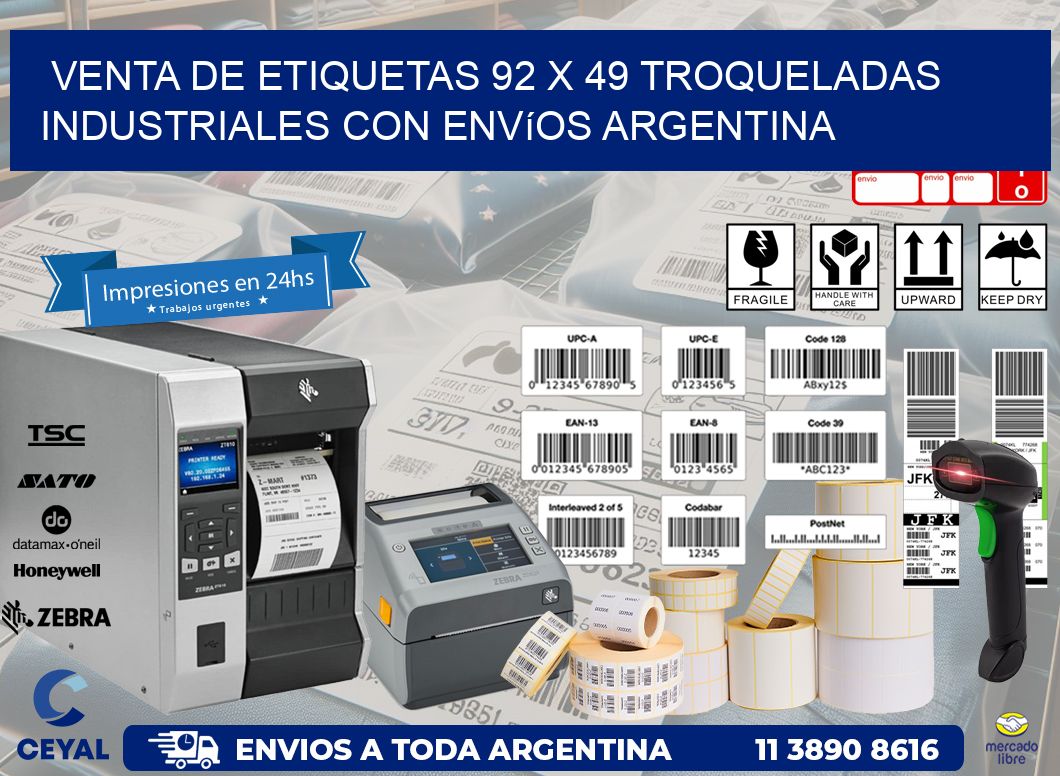 Venta de etiquetas 92 x 49 troqueladas industriales con envíos Argentina