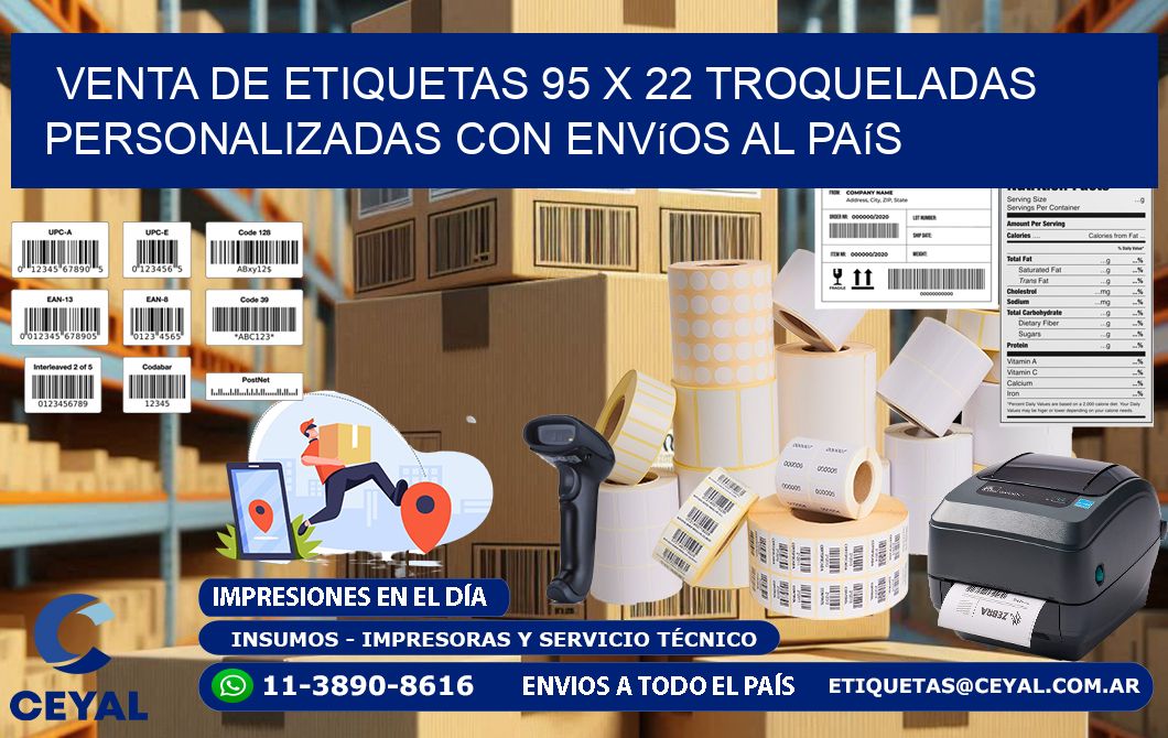Venta de etiquetas 95 x 22 troqueladas personalizadas con envíos al país