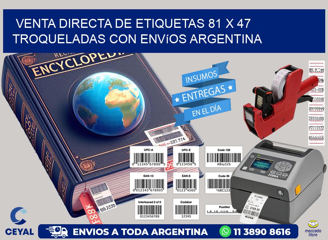 Venta directa de etiquetas 81 x 47 troqueladas con envíos Argentina