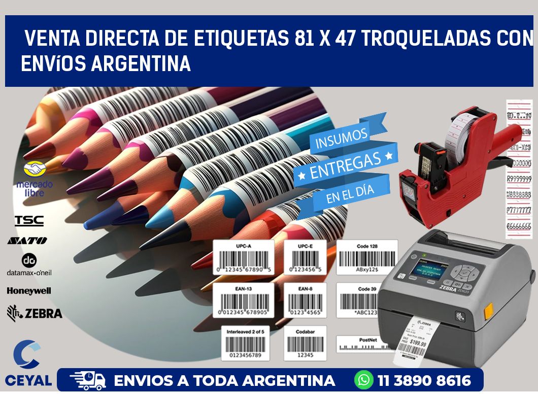 Venta directa de etiquetas 81 x 47 troqueladas con envíos Argentina