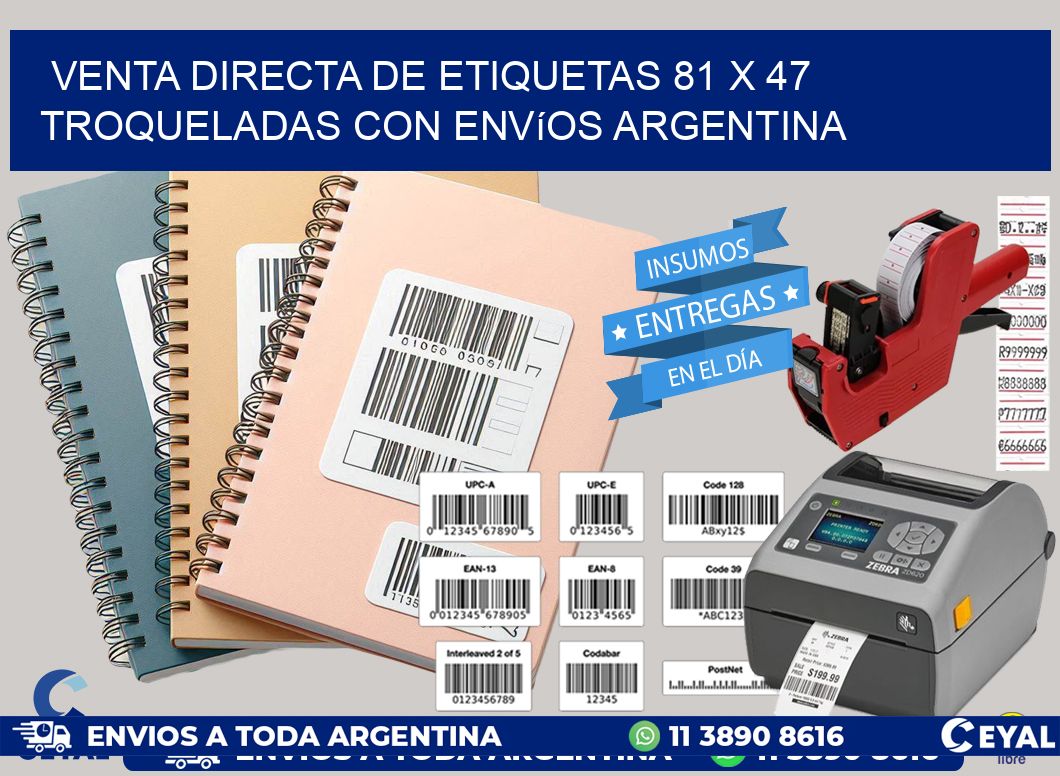 Venta directa de etiquetas 81 x 47 troqueladas con envíos Argentina