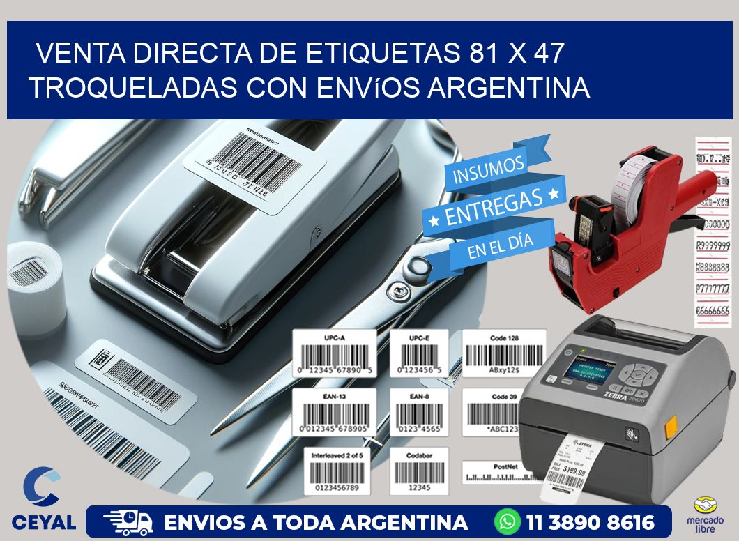 Venta directa de etiquetas 81 x 47 troqueladas con envíos Argentina