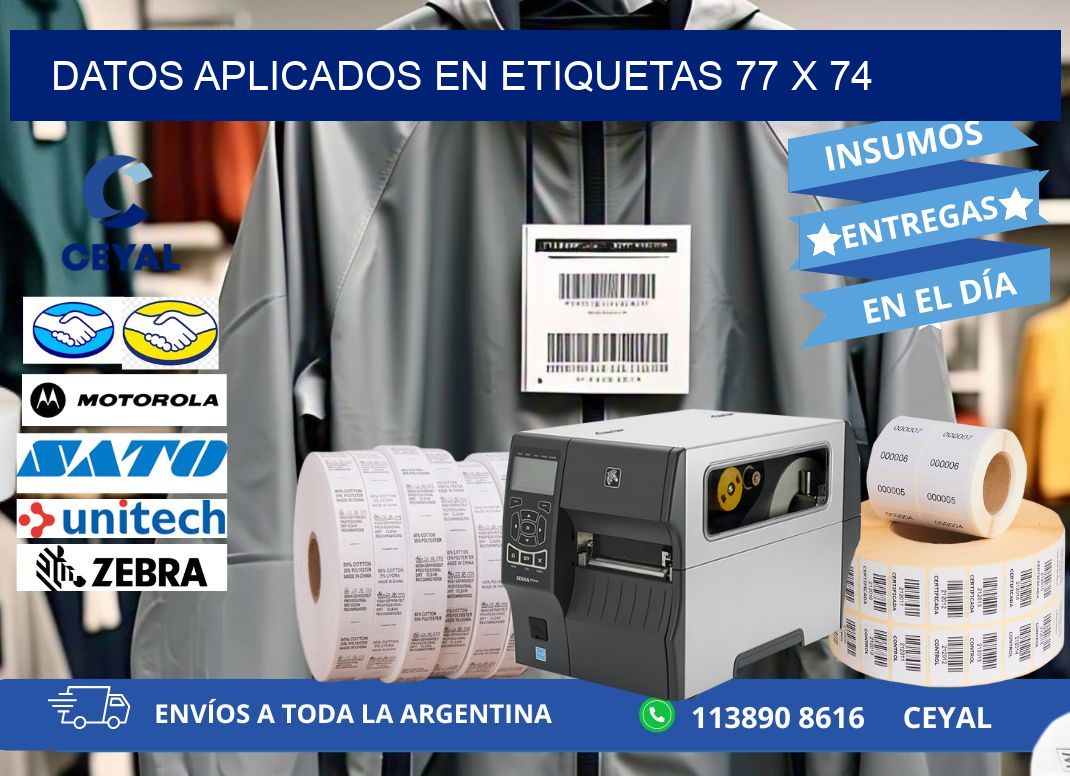 datos aplicados en etiquetas 77 x 74