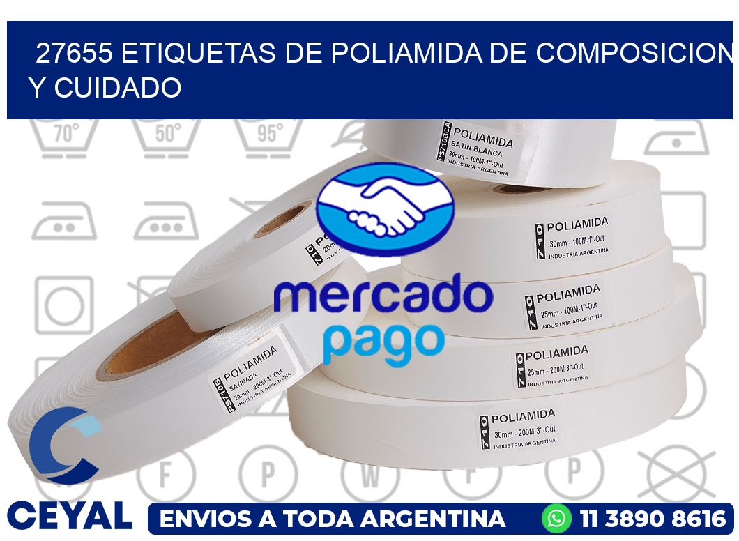 27655 etiquetas de poliamida de composicion y cuidado