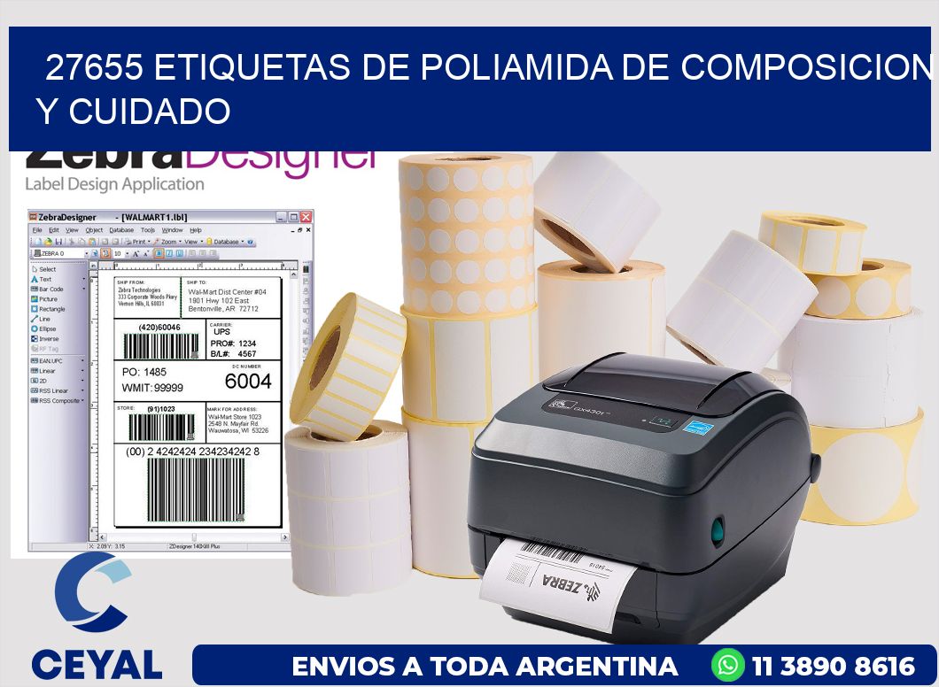27655 etiquetas de poliamida de composicion y cuidado