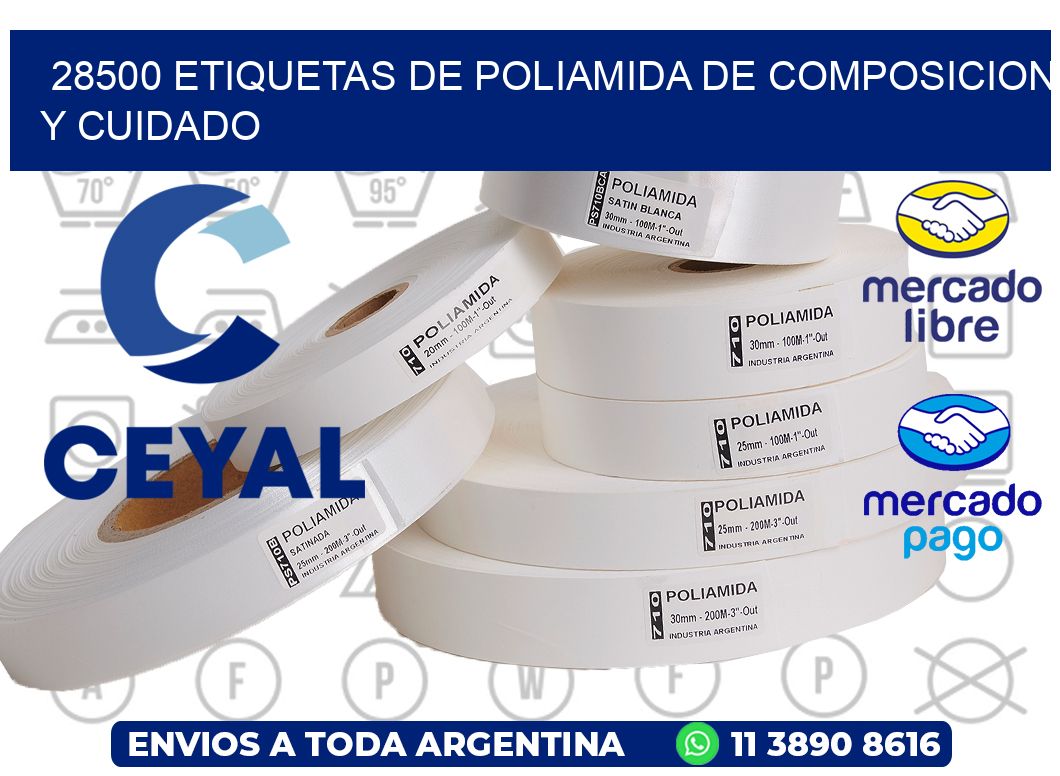 28500 etiquetas de poliamida de composicion y cuidado