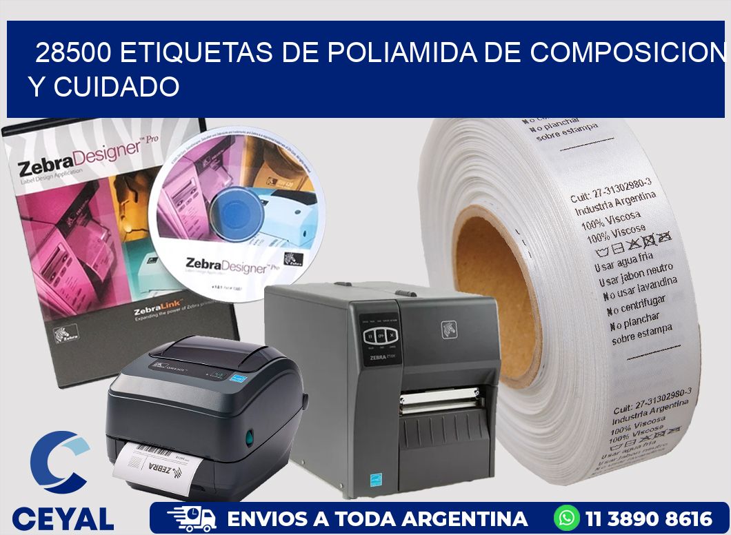 28500 etiquetas de poliamida de composicion y cuidado