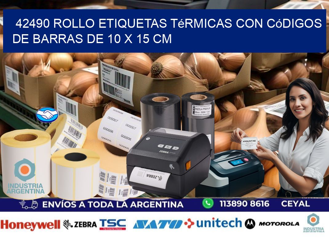42490 Rollo etiquetas térmicas con Códigos de Barras de 10 x 15 cm