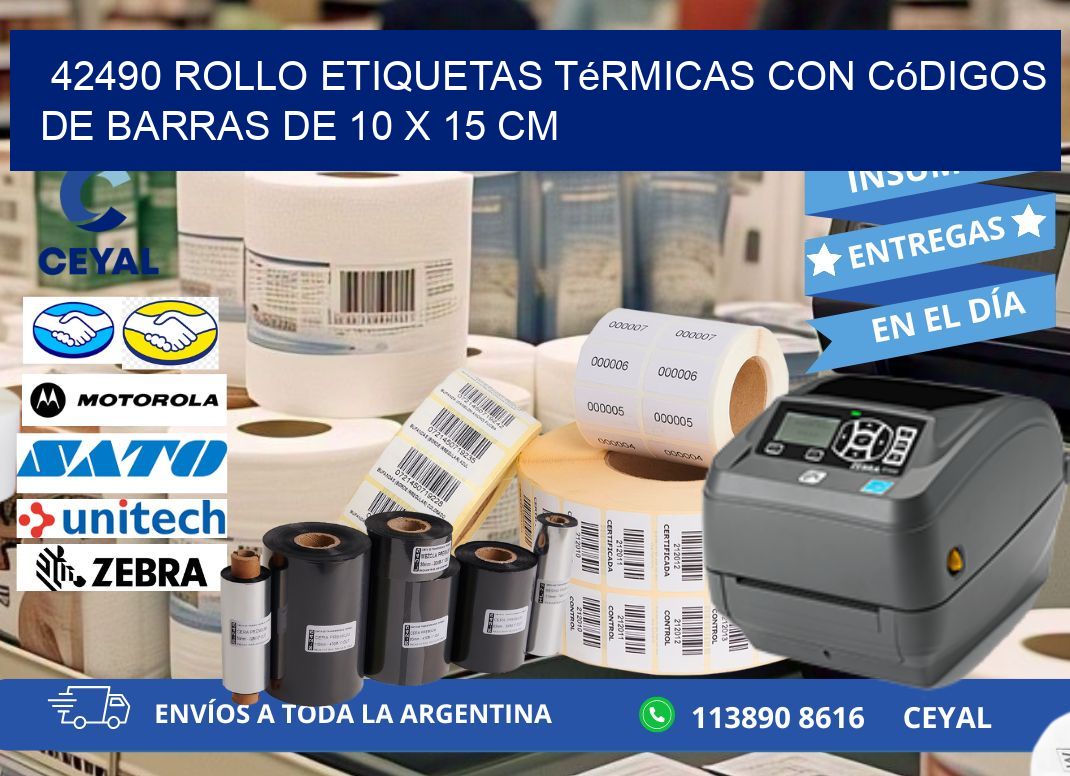 42490 Rollo etiquetas térmicas con Códigos de Barras de 10 x 15 cm