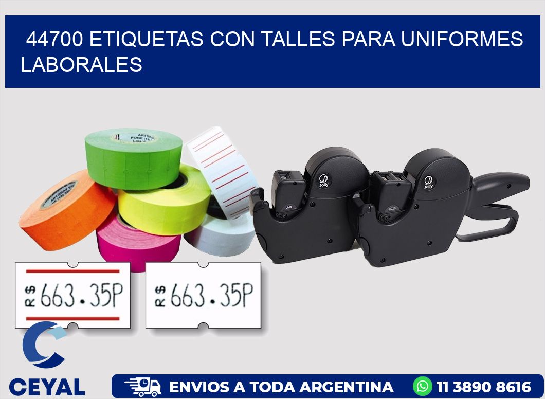 44700 etiquetas con talles para uniformes laborales