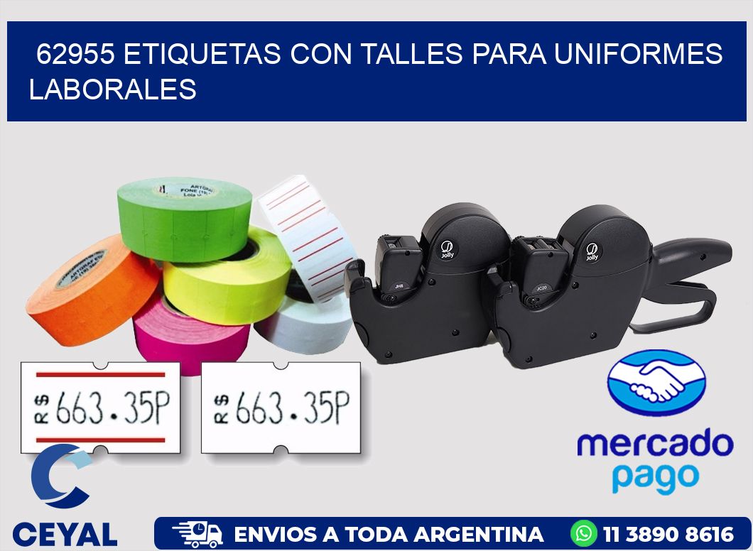 62955 etiquetas con talles para uniformes laborales