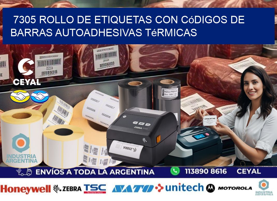 7305 Rollo de etiquetas con códigos de barras autoadhesivas térmicas